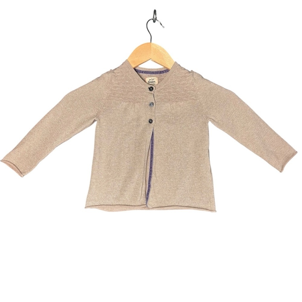 Mini Boden Cream/Lt Tan Shimmer Knit Button-Front Cardigan – 2–3Y